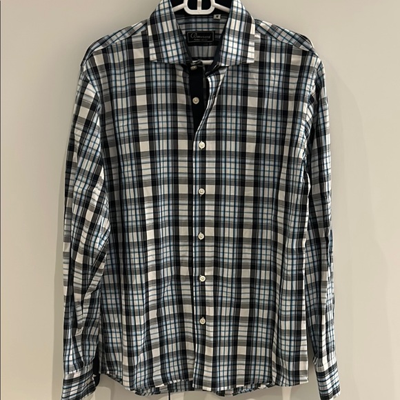 NWOT Bresciani Platinum Collection Men's Blue & White Plaid Button Down Size M - Picture 1 of 7